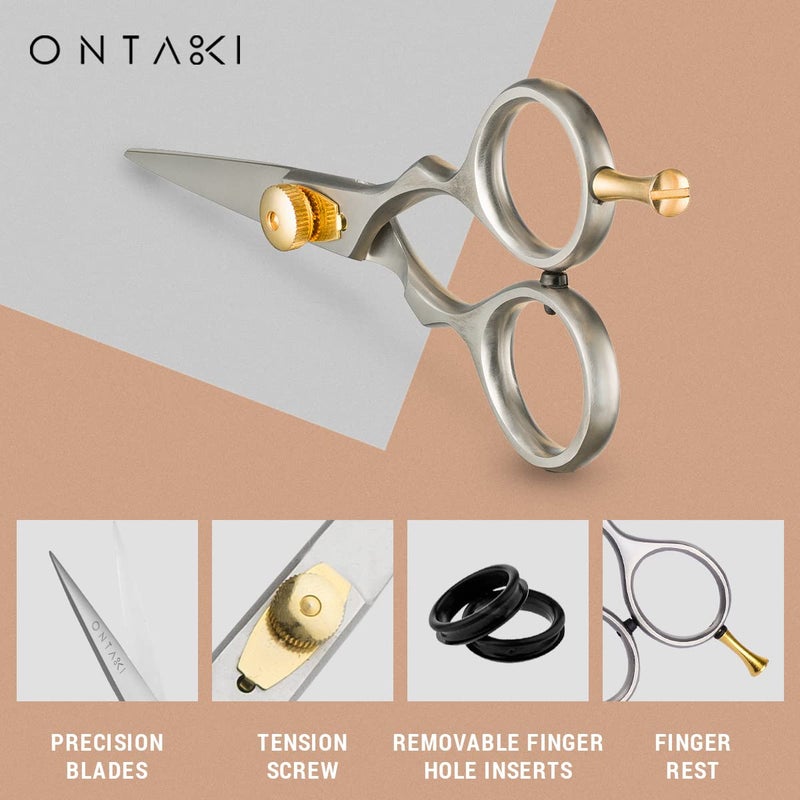 Ontaki Japanese Steel Beard & Hair Shears - 5.5 in, Silver - Precision Sharp Blades for Hair Scissors - Rounded Tips for Mustache Scissors - Ergonomic Finger Rest & Adjustable Tension for Beard Shears - Image 3